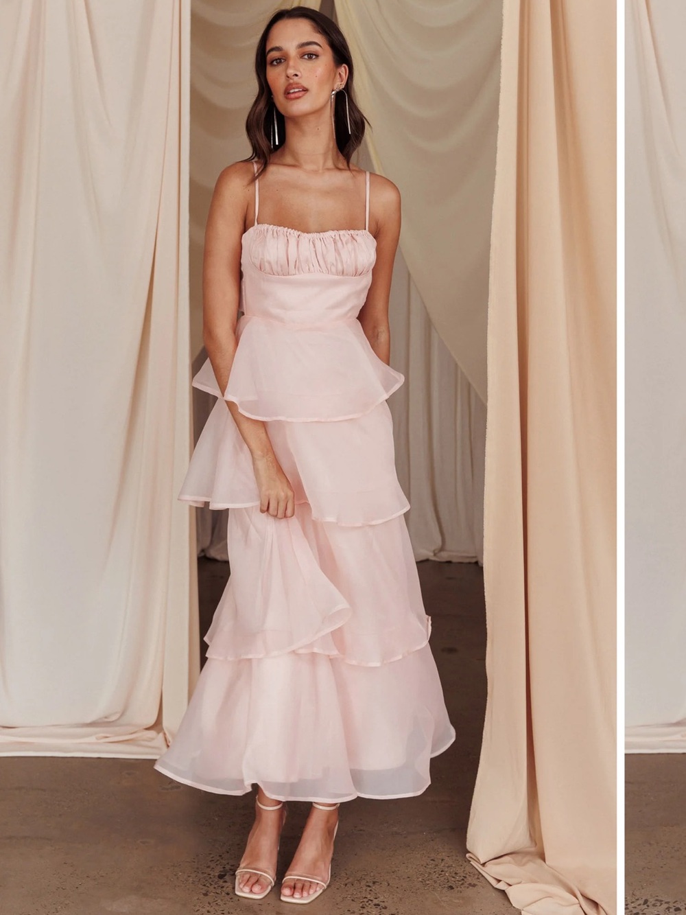 Selfie Leslie Blush Pink Tiered Ruffle Maxi Dress NWT